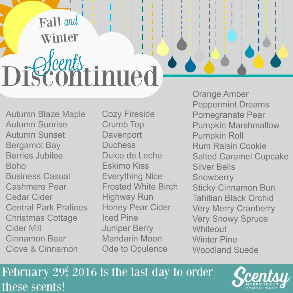 Scentsy Discontinued Fall and Winter Scents Melissa Dell Santa Clarita Valley Scentsy Consultant