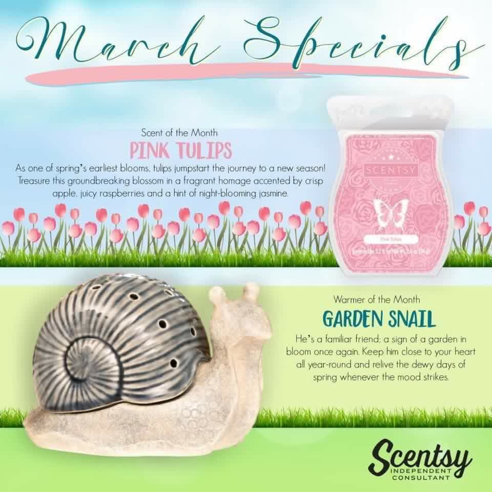 Scentsy March Warmer of the Month Garden Snail and Pink Tulips Melissa Dell Valencia